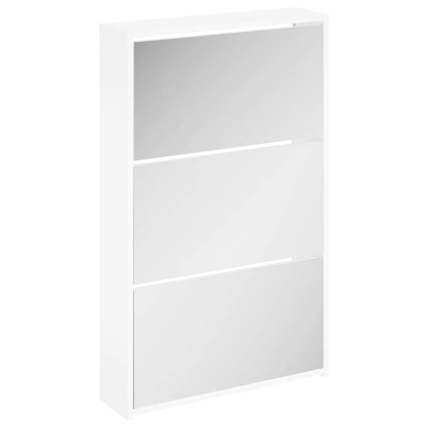 vidaXL Sapateira 3 divis&oacute;rias com espelho 63x17x102,5 cm branco