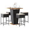 vidaXL 5 pcs conjunto de bar p/ jardim c/ almofad&otilde;es vime PE preto