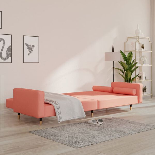 vidaXL Sof&aacute;-cama 2 lugares com duas almofadas veludo rosa