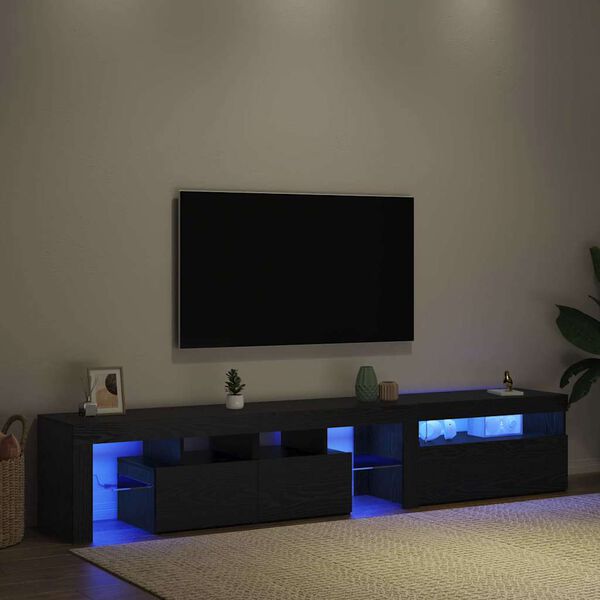 vidaXL Gabinete para TV com led 2 pcs Carvalho Preto 215 x 37 x 40 cm