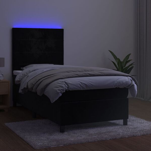 vidaXL Cama box spring c/ colch&atilde;o/LED 100x200 cm veludo preto