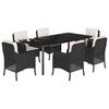 vidaXL 7 pcs conjunto de jantar p/ jardim c/ almofad&otilde;es vime PE preto
