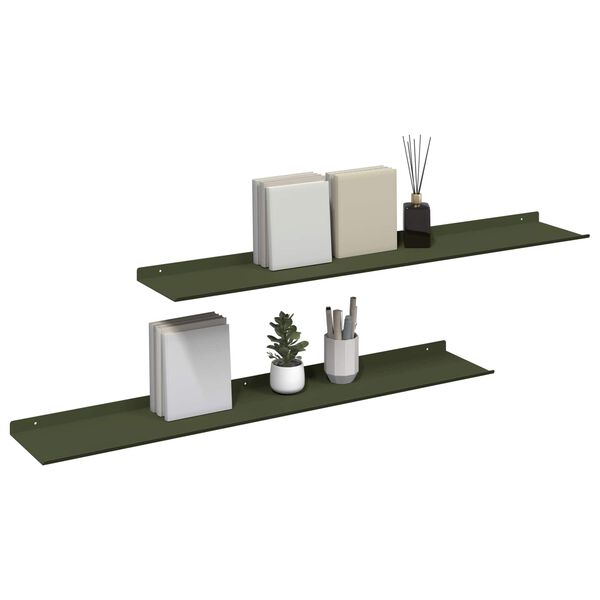 vidaXL Prateleira Flutuante 2 pcs Verde Oliva 100 x 18 x 2,5 cm A&ccedil;o