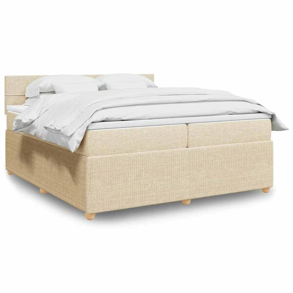vidaXL Cama com molas/colch&atilde;o 200x200 cm tecido cor creme
