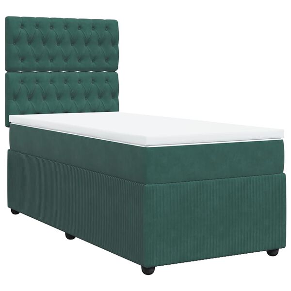 vidaXL Cama com molas/colchão 90x200 cm veludo verde-escuro