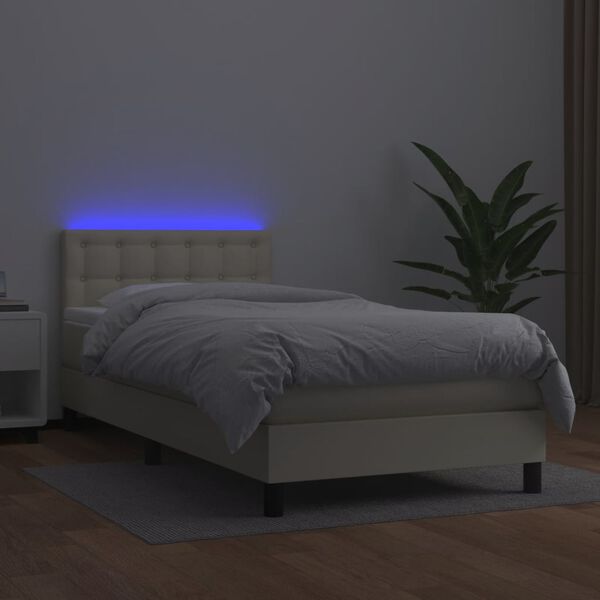 vidaXL Cama box spring c/ colch&atilde;o/LED 80x200 cm couro artificial creme