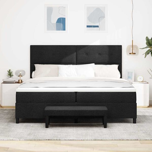 vidaXL Cama Box com colch&atilde;o com cabeceira Preto 200 x 200 cm tecido