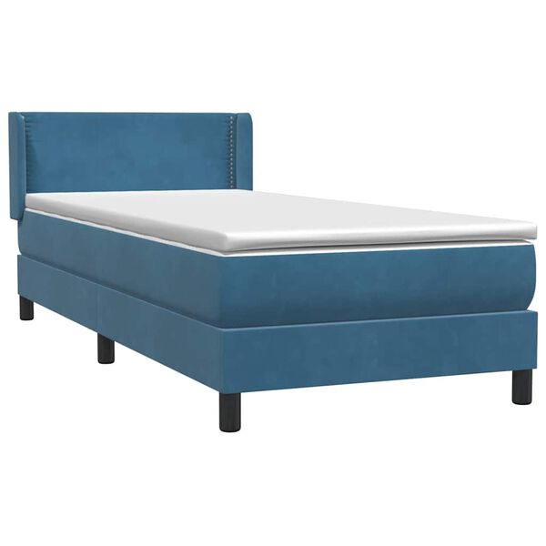 vidaXL Cama com molas/colch&atilde;o 100x220 cm veludo azul-escuro