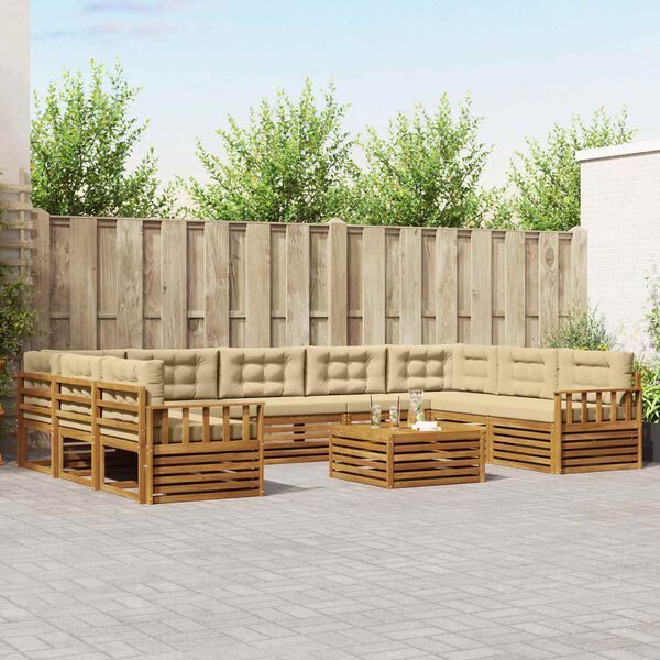 vidaXL Conjuntos de sof&aacute;s com almofada 10 pcs Natural e Bege