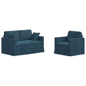 vidaXL Conjunto de Sof&aacute;s 2 unid. Azul Veludo