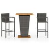vidaXL 3 pcs conjunto de bar para jardim cinzento