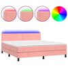 vidaXL Cama box spring c/ colch&atilde;o/LED 160x200 cm veludo rosa