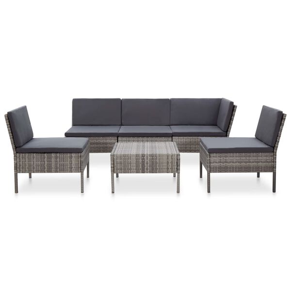 vidaXL 6 pcs conjunto lounge de jardim c/ almofad&otilde;es vime PE cinzento