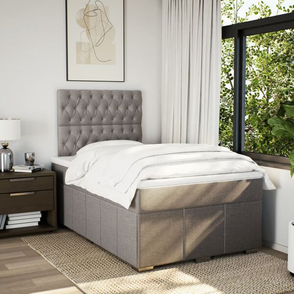 vidaXL Cama boxspring c/ colch&atilde;o 120x190cm tecido castanho-acinzentado