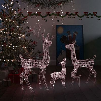 vidaXL Família de renas decorativa 300 LEDs acrílico branco quente