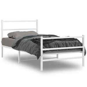 vidaXL Estrutura de cama com cabeceira e p&eacute;s 107x203 cm metal branco