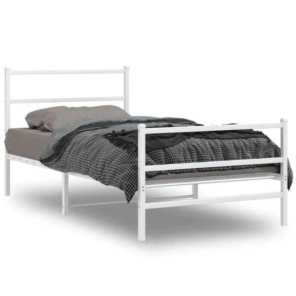 vidaXL Estrutura de cama com cabeceira e pés 107x203 cm metal branco
