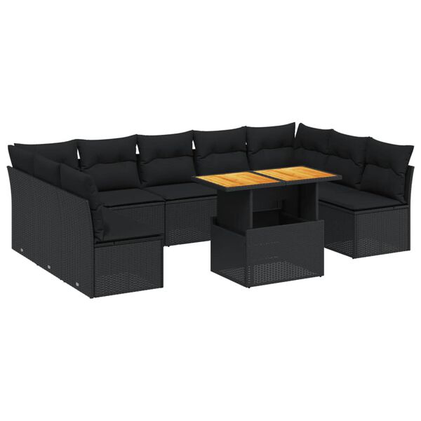 vidaXL 10 pcs conjunto sof&aacute;s de jardim c/ almofad&otilde;es vime PE preto