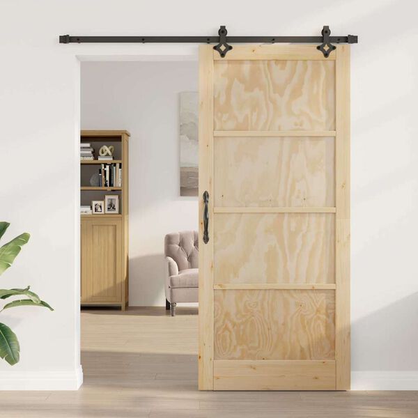 vidaXL Porta Deslizante Natural e Preto 93 x 211 cm