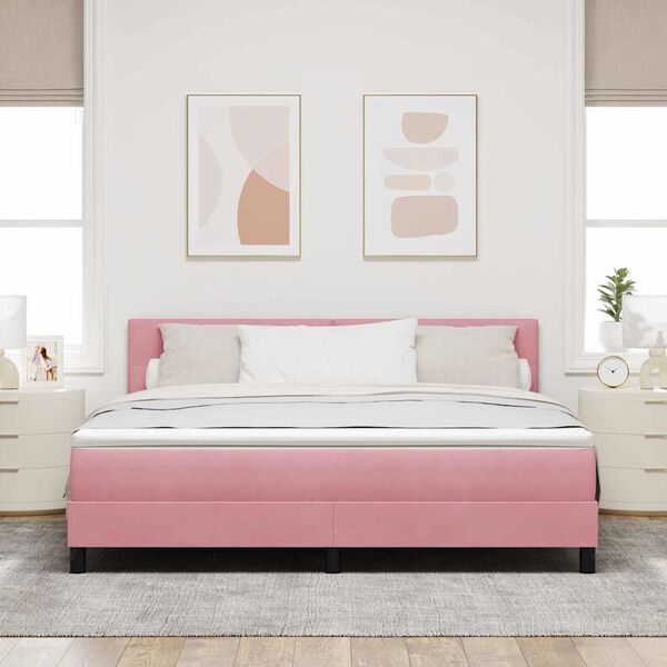 vidaXL Cama Box Spring LED com colch&atilde;o Rosa 180 x 200 cm Veludo