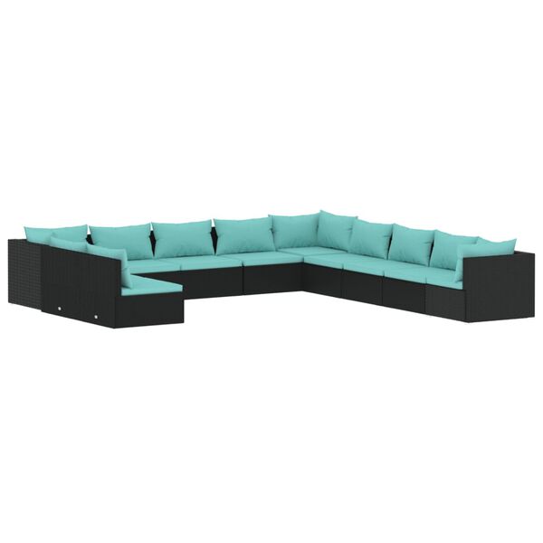 vidaXL 11 pcs conjunto lounge de jardim c/ almofad&otilde;es vime PE preto