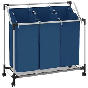 vidaXL Separador de roupa suja com 3 sacos a&ccedil;o azul