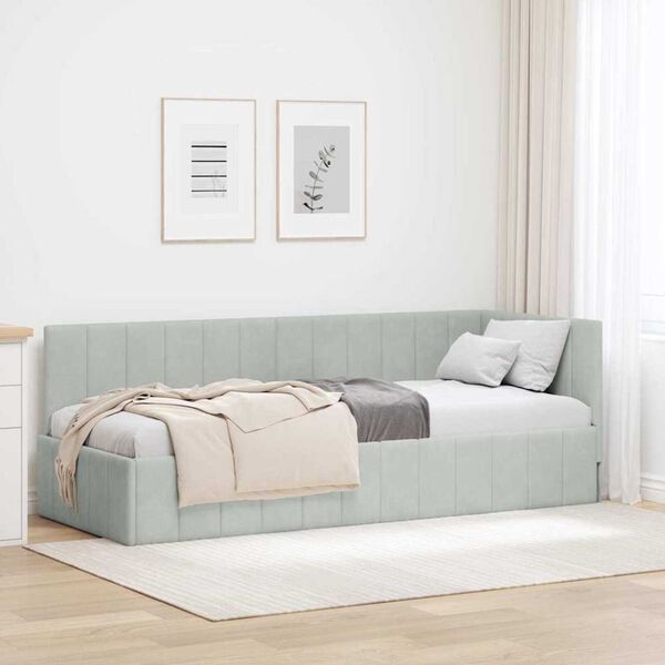 vidaXL Estrutura de Cama de Canto Cinzento-claro 80 cm x 200 cm Veludo