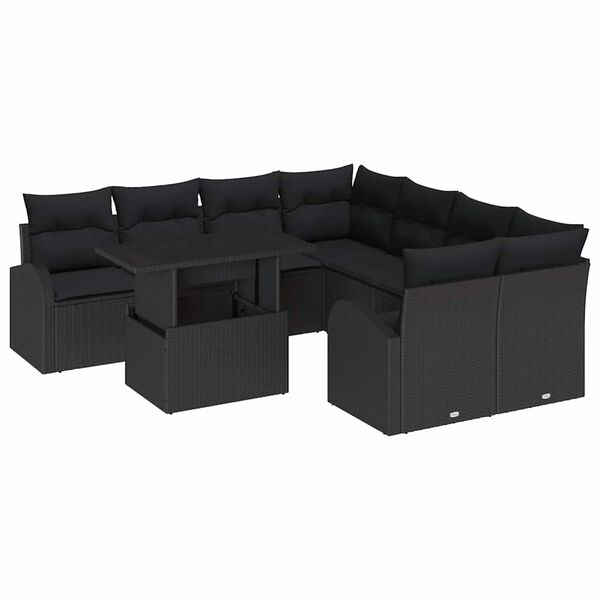 vidaXL Conjunto de Sof&aacute; de Jardim 9 pcs Preto vime PE