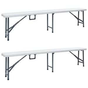 vidaXL Bancos de jardim dobr&aacute;veis 2 pcs 180 cm PEAD branco