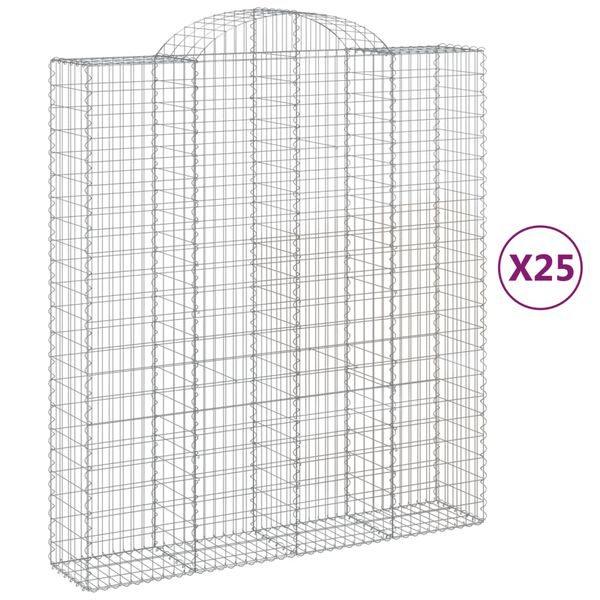 vidaXL Cestos gabi&atilde;o arqueados 25 pcs 200x50x220/240 ferro galvanizado