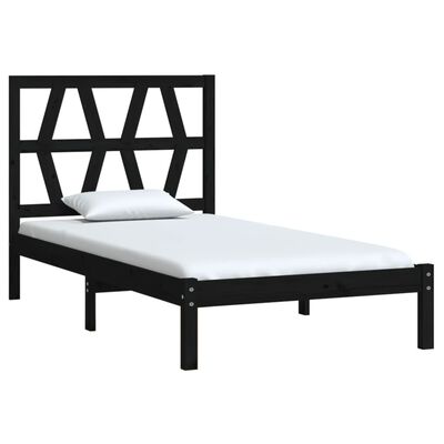 vidaXL Estrutura de cama pequena solteiro 75x190 cm pinho maciço preto