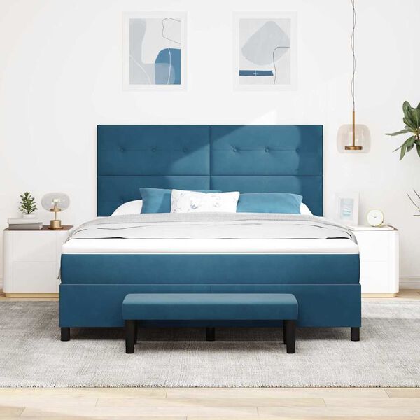 vidaXL Cama Box com colch&atilde;o Azul escuro 180 x 200 cm Veludo