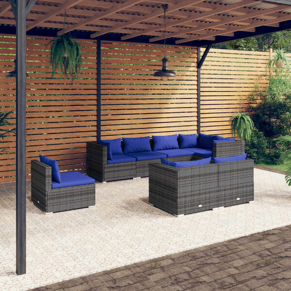 vidaXL 8 pcs conjunto lounge de jardim c/ almofadões vime PE cinzento