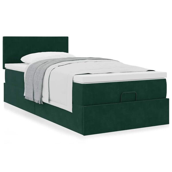 vidaXL Cama otomana com colch&atilde;o 120x190 cm veludo verde-escuro