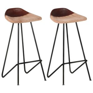 vidaXL Bancos de bar 2 pcs couro genu&iacute;no castanho