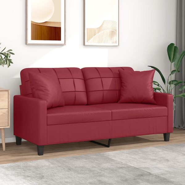 vidaXL Sof&aacute; 2 lugares +almofadas 140cm couro artificial vermelho tinto