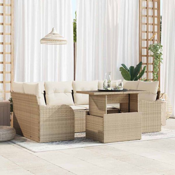 vidaXL Conjunto de Sof&aacute; de Jardim 7 pcs Bege Rattan de Polipropileno