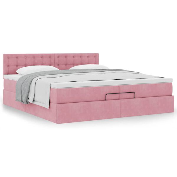 vidaXL Estrutura de cama otomana com colch&atilde;o 200x200 cm veludo rosa