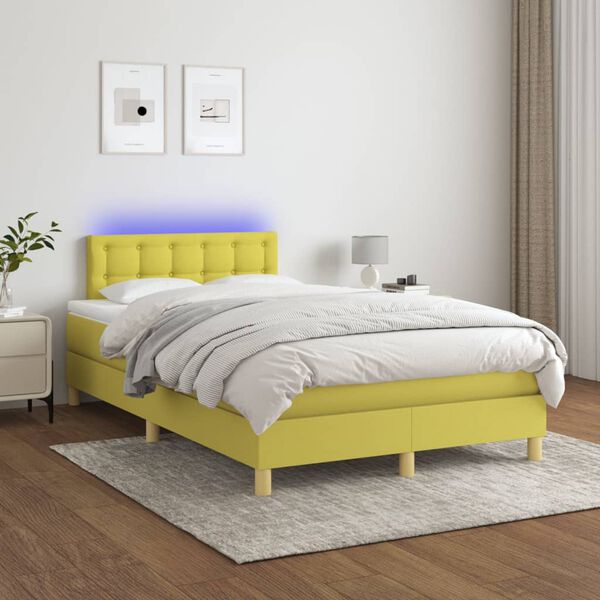vidaXL Cama box spring c/ colch&atilde;o e LED 120x200 cm tecido verde