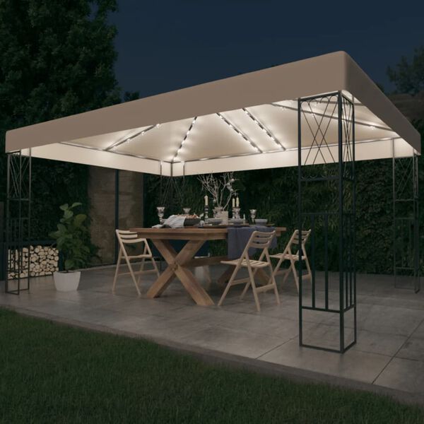 vidaXL Gazebo com cord&otilde;es de luzes LED 3x4 m tecido cor creme