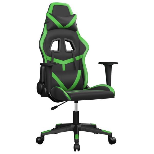 vidaXL Cadeira gaming massagens couro artificial preto e verde