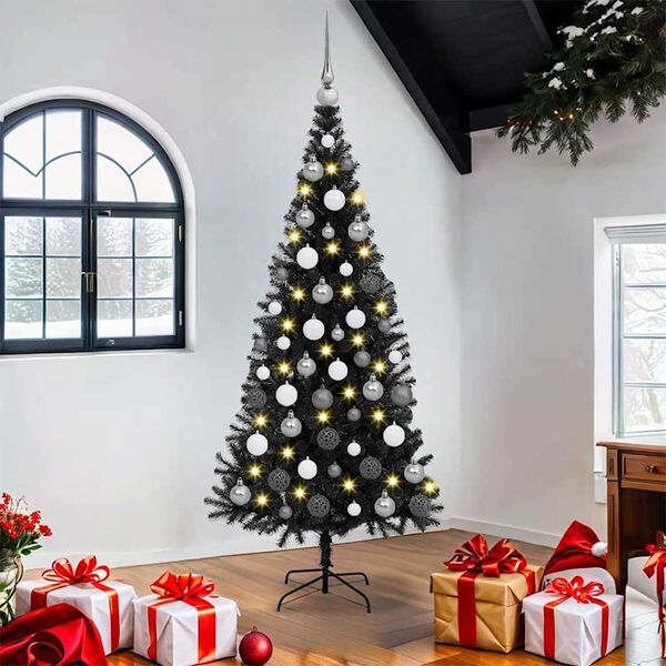 vidaXL &Aacute;rvore de Natal com 300 LEDs com suporte Preto 180 cm PVC