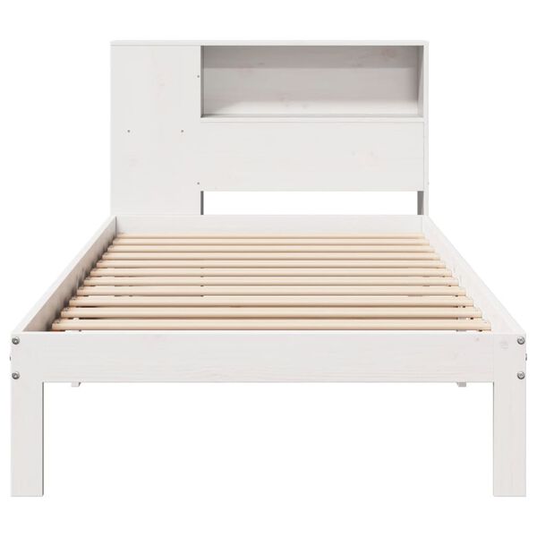 vidaXL Cama com estante sem colchão 75x190 cm pinho maciço branco