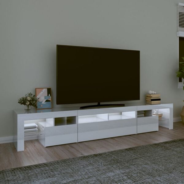 vidaXL M&oacute;vel de TV com luzes LED 230x36,5x40 cm branco brilhante