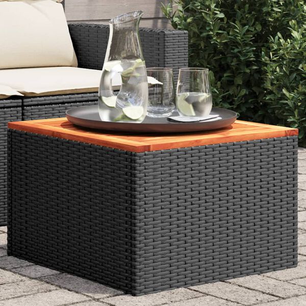 vidaXL Mesa de jardim preta 55x55x37 cm vime sintético e madeira de acácia