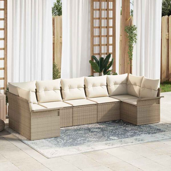 vidaXL Conjunto de Sof&aacute; de Jardim 7 pcs Bege Rattan Sint&eacute;tico