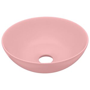 vidaXL Lavat&oacute;rio de casa de banho redondo cer&acirc;mica rosa mate
