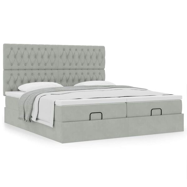 vidaXL Estrutura cama otomana colch&otilde;es 160x200cm veludo cinzento claro