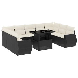 vidaXL 10 pcs conjunto sof&aacute;s de jardim c/ almofad&otilde;es vime PE preto
