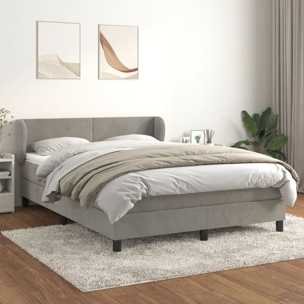 vidaXL Cama com molas/colch&atilde;o 140x200 cm veludo cinzento-claro